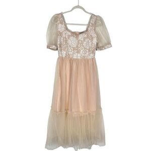 SHEIN Cream Floral Midi Dress